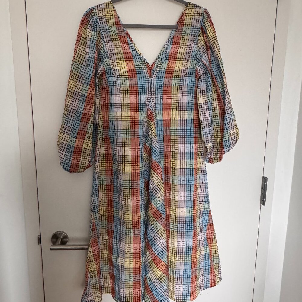 Ganni Seersucker Sundress with Bishop Sleeves